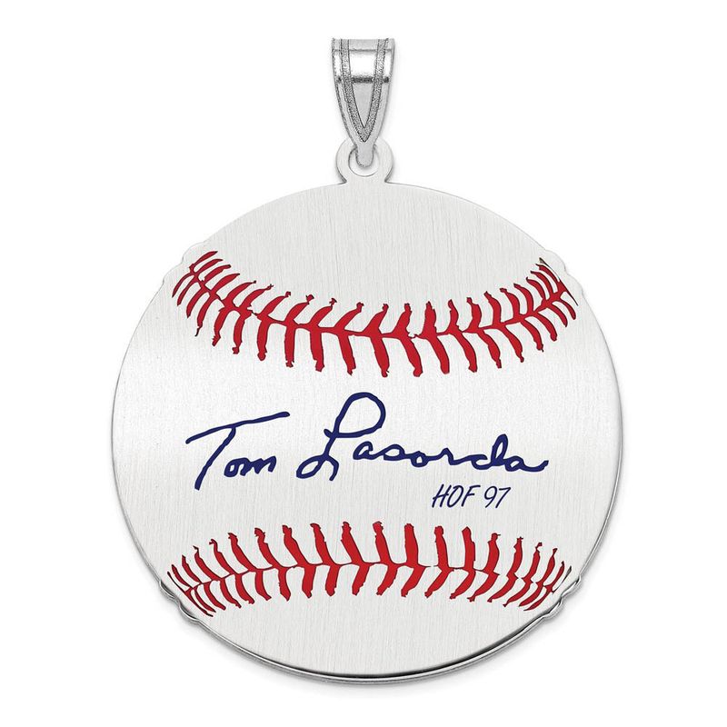 Sterling Silver Tom Lasorda Signature Lg Enamel Baseball Pendant